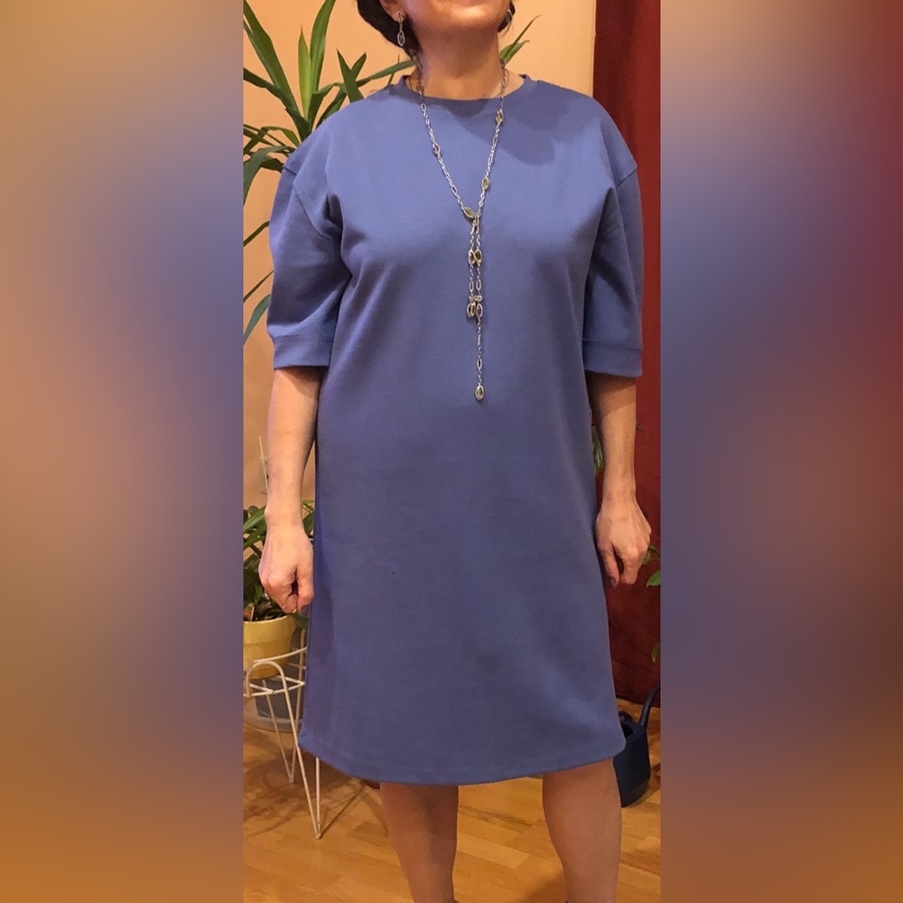 Blue dress.